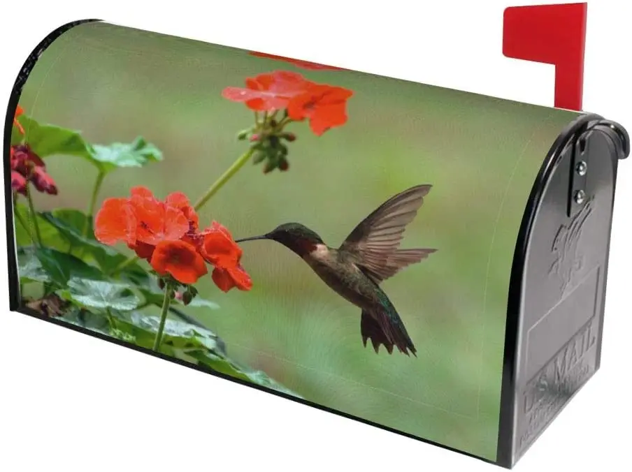 

Mount Hour Hummingbirds Birds Spring Summer Red Flowers Blossom Mailbox Covers Magnetic Floral Post Box Cover Wraps Standard Siz