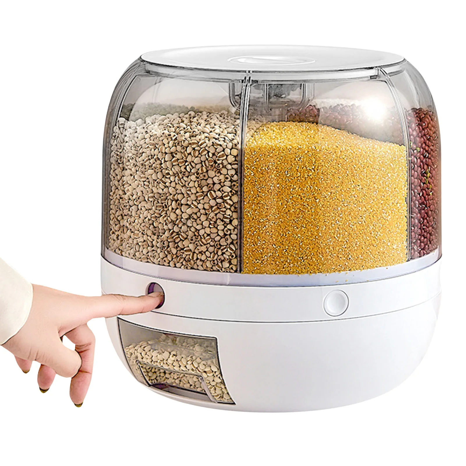 

Rice Storage Containers Rotating Cereal Dispenser Large Capacity 6-Grid Rice Bucket Rotating Food Dispenser Waterproof Moisture