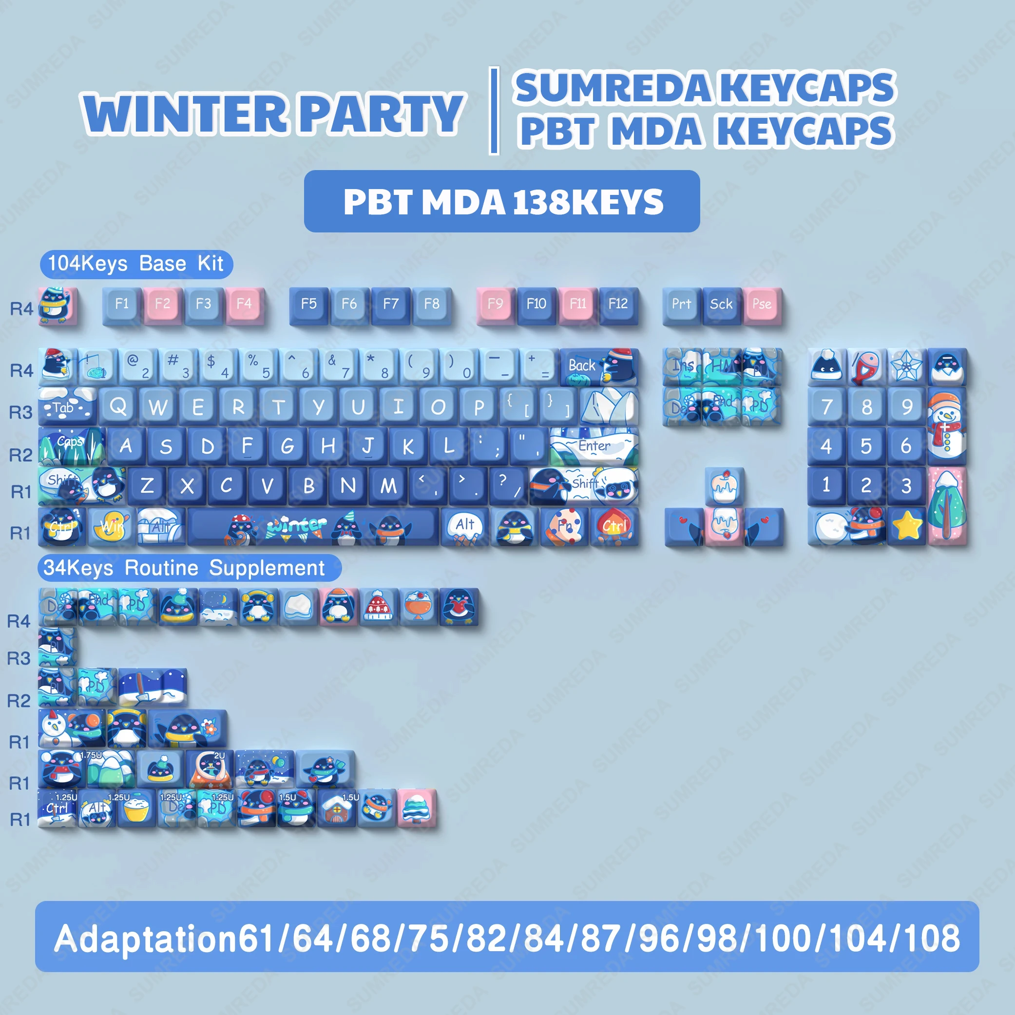 Зимняя модель колпачки для клавиш WOB RAINY75 PBT MDA/Мультяшные LEOBOG Hi75 Hi8 Alice Sugar65 с