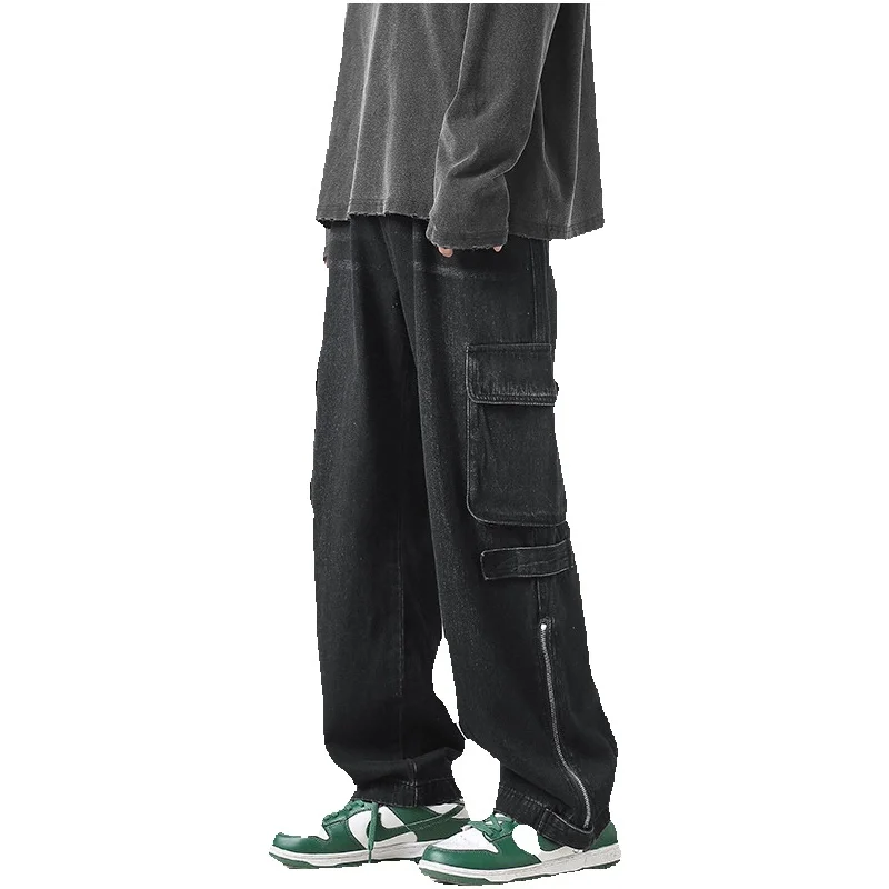 3 Colors Baggy Cargo Jeans Men Fashion Casual Loose Pocket Jeans Men Streetwear Hip Hop Straight Denim Pants Mens Trousers M-2XL