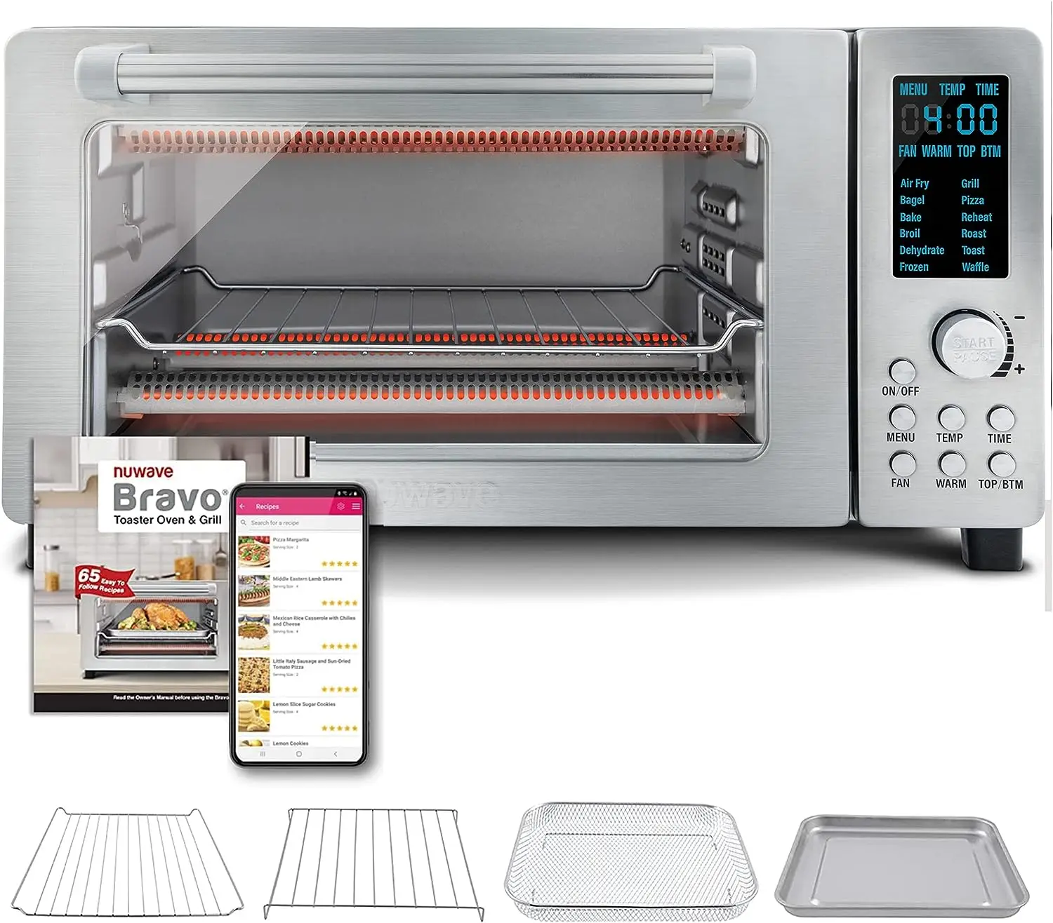 

Цифровая духовка-тостер 12 в 1, комбинированная конвекционная печь для столешницы и воздушная фритюрница, 1800 Вт, емкость 21-Qt, с температурой 50-450 °F
