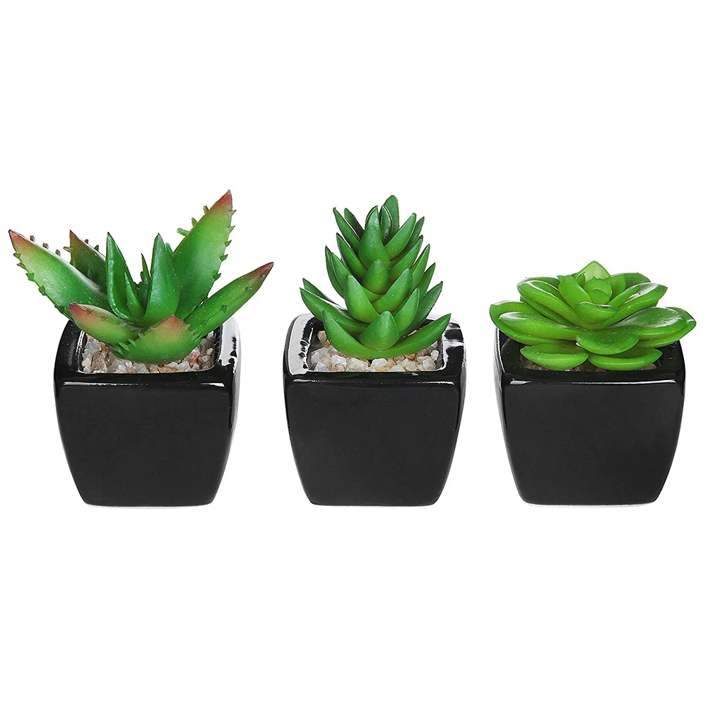 

Artificial Succulents Fake Planter Mini Potted Indoor Succulent Outdoor Faux Pots Simulation Pot Bonsai Black Ceramic