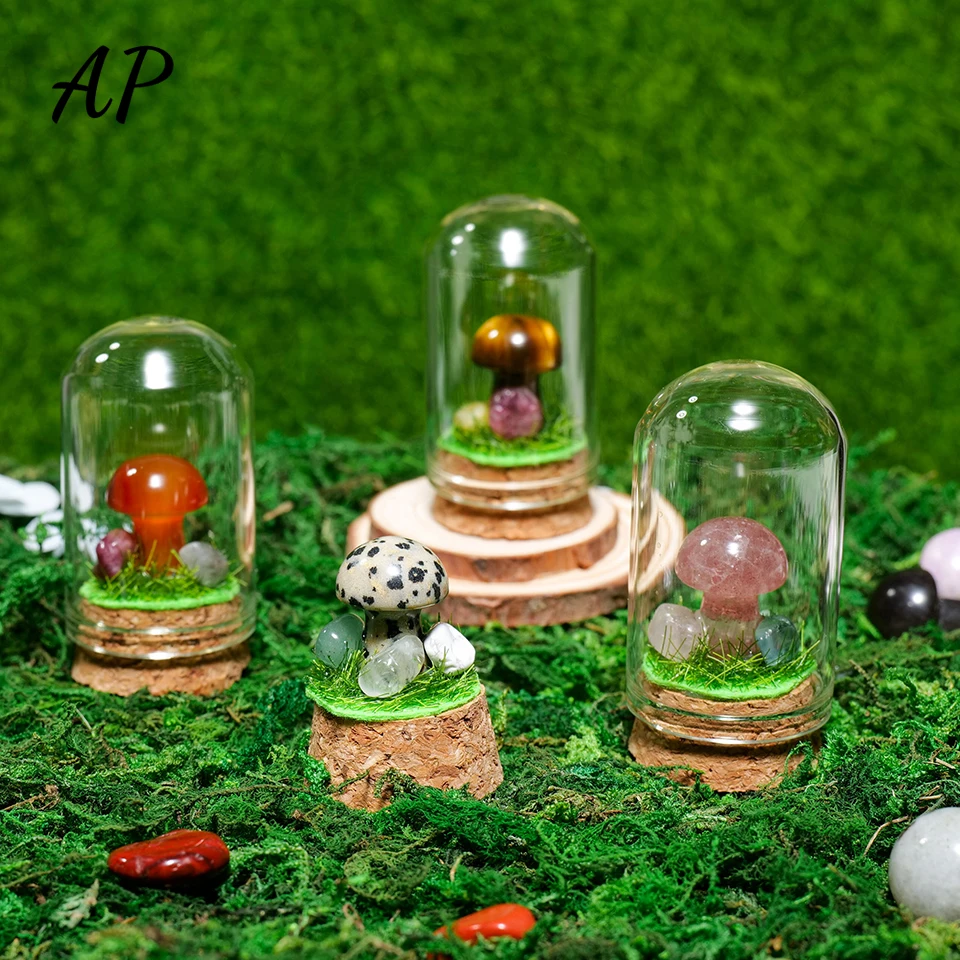 

Mushroom Stone Landscape Bottle Natural Quartzs Agate Crystal Mini Decorative Bottle Healing Reiki Decoration Craft Home Decor