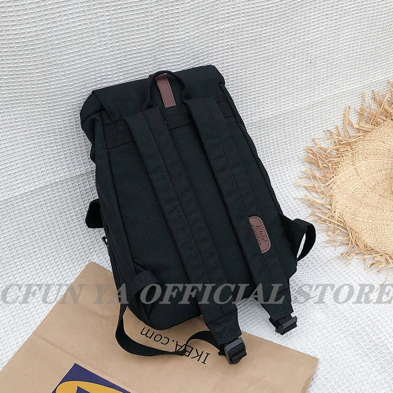 CFUN YA Summer Trend Teen School Bag Backpack For Girls Boy College Bookbags Middle Student Schoolbag Large Black Canvas Bagpack