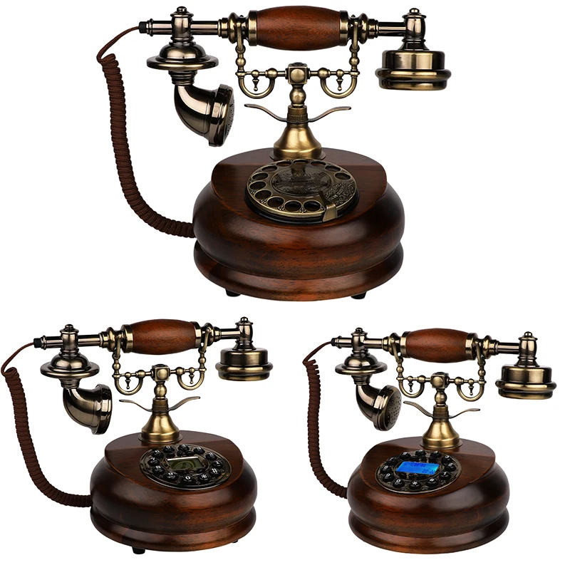 Retro Solid Wood Telephones Resin Digital Button Dial Phone And Rotary Dial Corded Nostalgic Landline for Home Vintage Decorativ