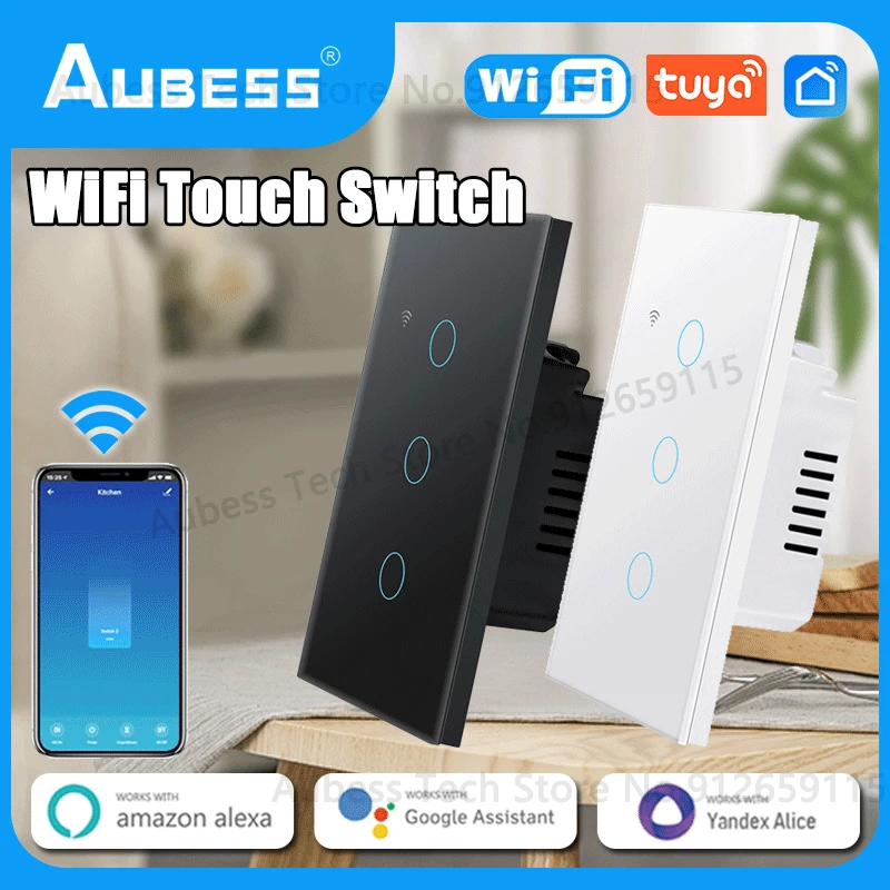 

Сенсорный выключатель AUBESS Tuya с Wi-Fi, универсальный настенный смарт-выключатель для умного дома, для США, Алиса, Alexa, Google Home, дистанционное упра...