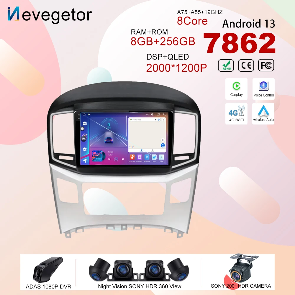 Android13 для Hyundai H1 2 2017-2018 Автомобильный DVD-радио Стерео Мультимедийный плеер