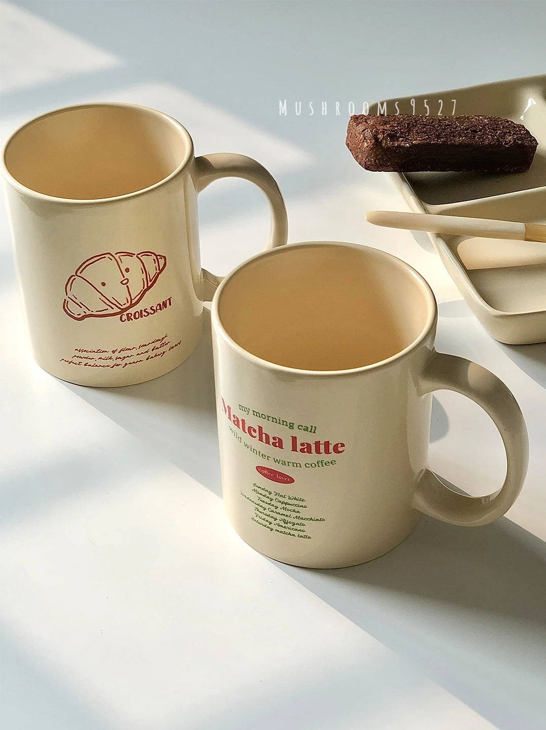 Mushrots 9527 taza de crema caliente de estilo coreano, taza de café Latte, taza de leche de pan pintada a mano de estilo Retro americano