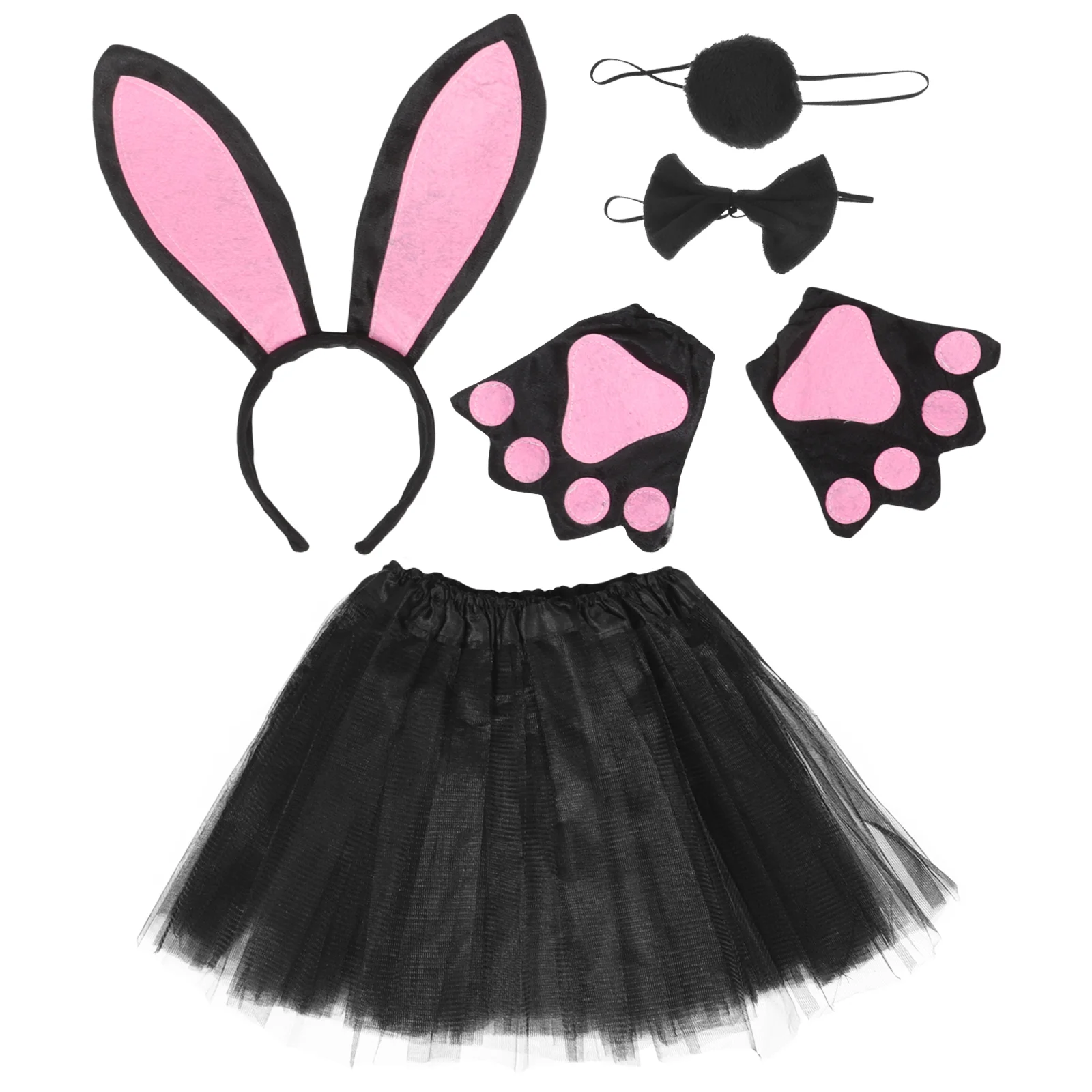 

1 Set Rabbit Ears Headband Cosplay Tail Rabbit Costume Bowtie Tutu Skirt Gloves for Party