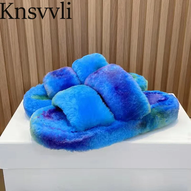 

Thick Sole Slippers Women Faux Fur Autumn Winter Mules Shoes Woman Peep Toe Flat Slides Brand Shoes Women Sandalias Mujer