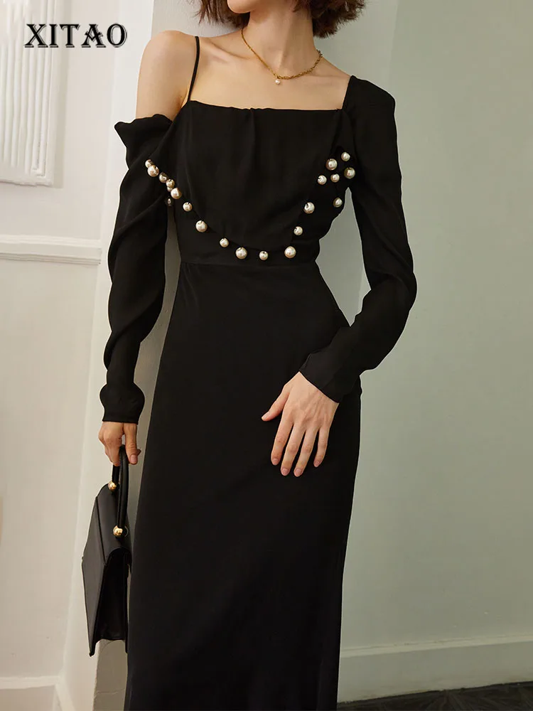 

XITAO Off Shoulder Dress Fashion Black Small Fresh Full Sleeve Goddess Fan Casual Style 2022 Summer Minority Dress WLD7442