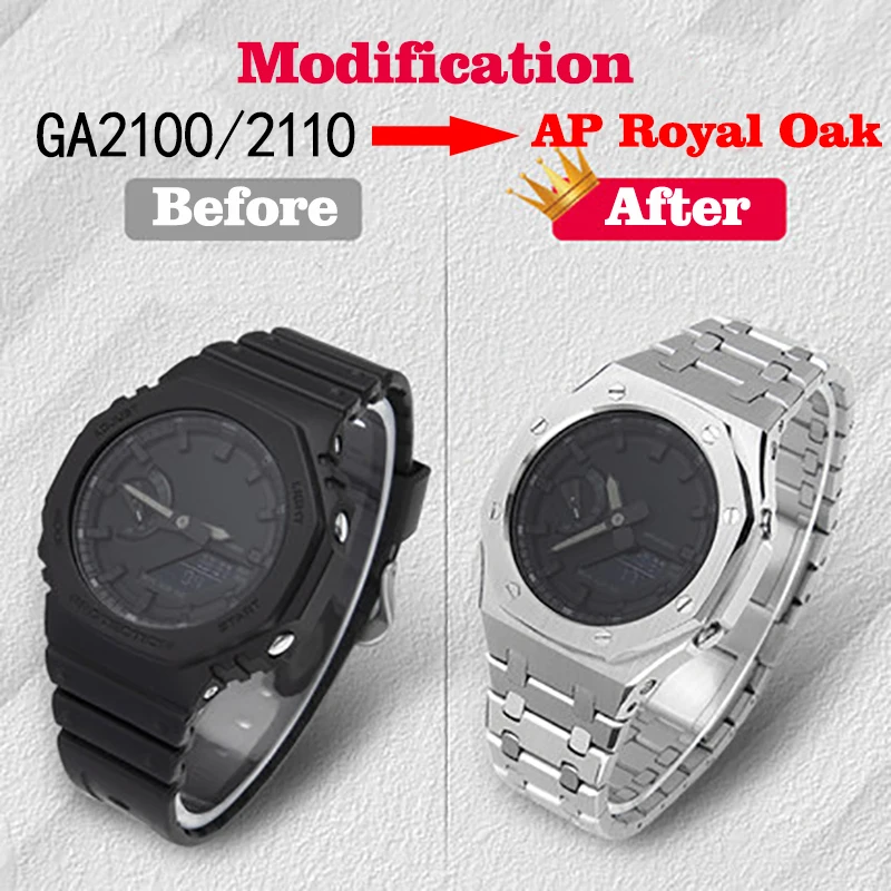Watch Refit for Casio Ga2100 Ga2110 to ap Royal Oak Stainless Steel Watch Case Band DIY Gshock Rubber Silicone Strap Metal Bezel enlarge