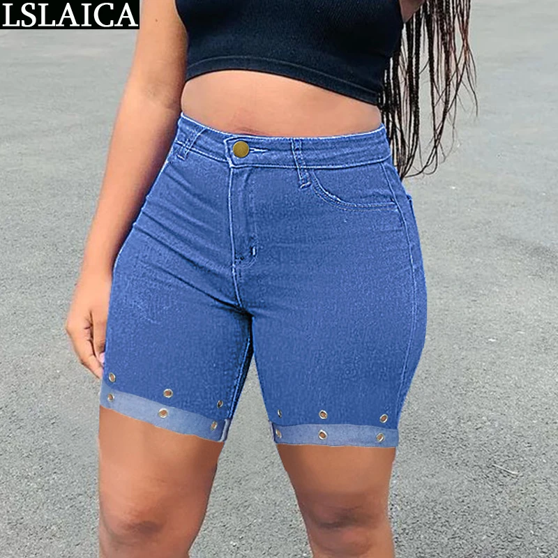 

Shorts Jeans High Waist Solid Color Womans Clothes for 2022 Fashion Best Seller Streetwear Denin Short Pants Knee Length Tight
