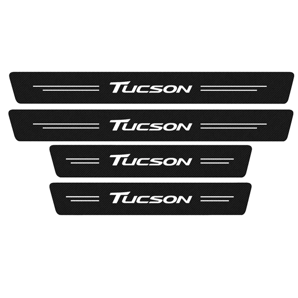 

4pcs For Hyundai Tucson Car Door Sill Protector Stickers Scuff Plate Carbon Fiber Trunk Threshold Plate Cover Decor Accessories