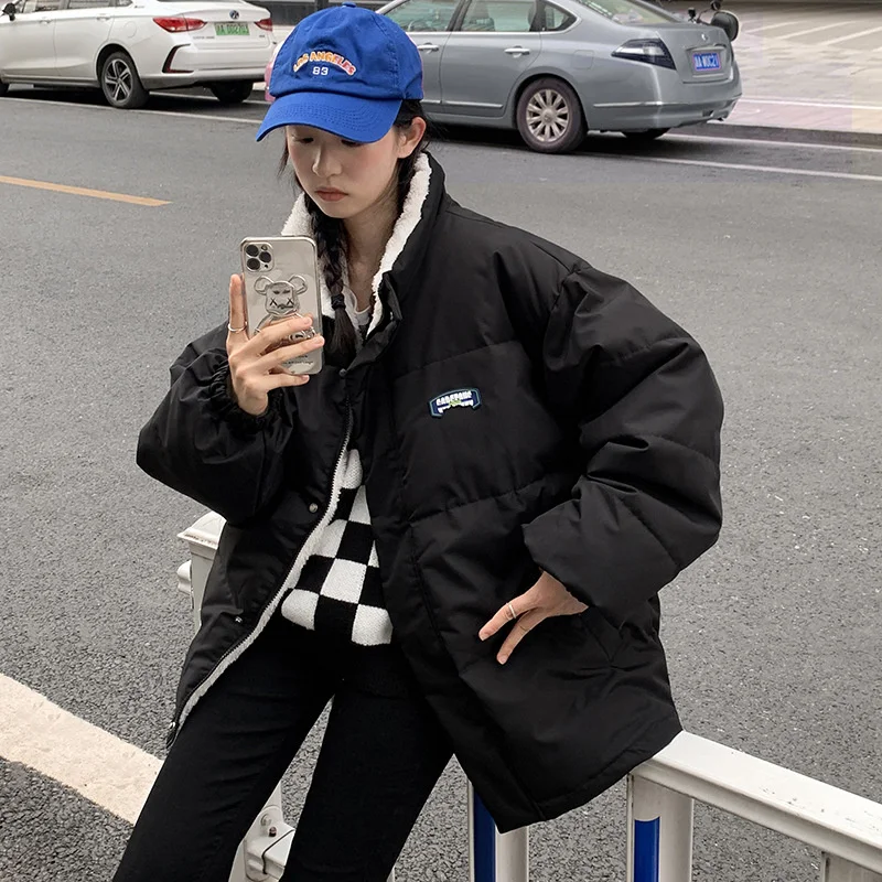 Demi-season 2022 Winter Parkas Women Clothes Double Sided Female Thick Coat Stand Lambswool Collar Warm Short Jacket