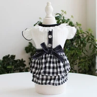 new spring princess dog dresses black red plaid comfy breathable skirt rhinestone buttons bows decor puppy dog clothes skirt