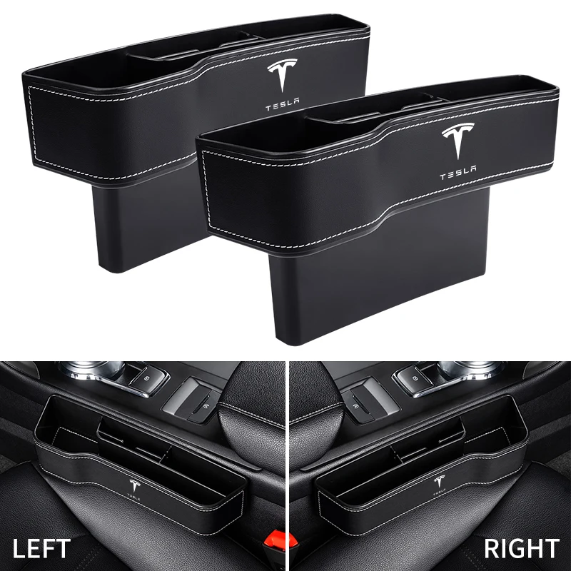 

High Capacity Leather Organizer Car Front Seat Gap Storage Boxes For Tesla Model S X 3 Y Roadster Cybertruck Auto Accessories