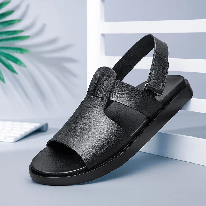 Sandals Luxury For Men Genuine Leather Beach Slippers Black Male Cool Summer Shoes Comfortable Men Flip Flops Hot Sale Quality