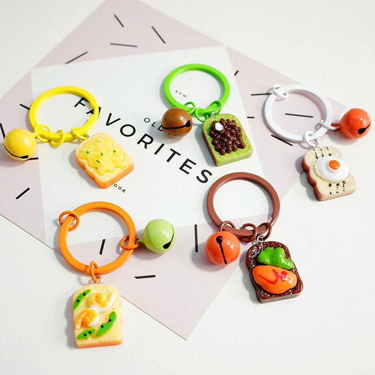 Брелок для ключей D992 Женский, мультяшный брелок с имитацией хлеба, фруктов, еды, Маленькая подвеска для сумки
