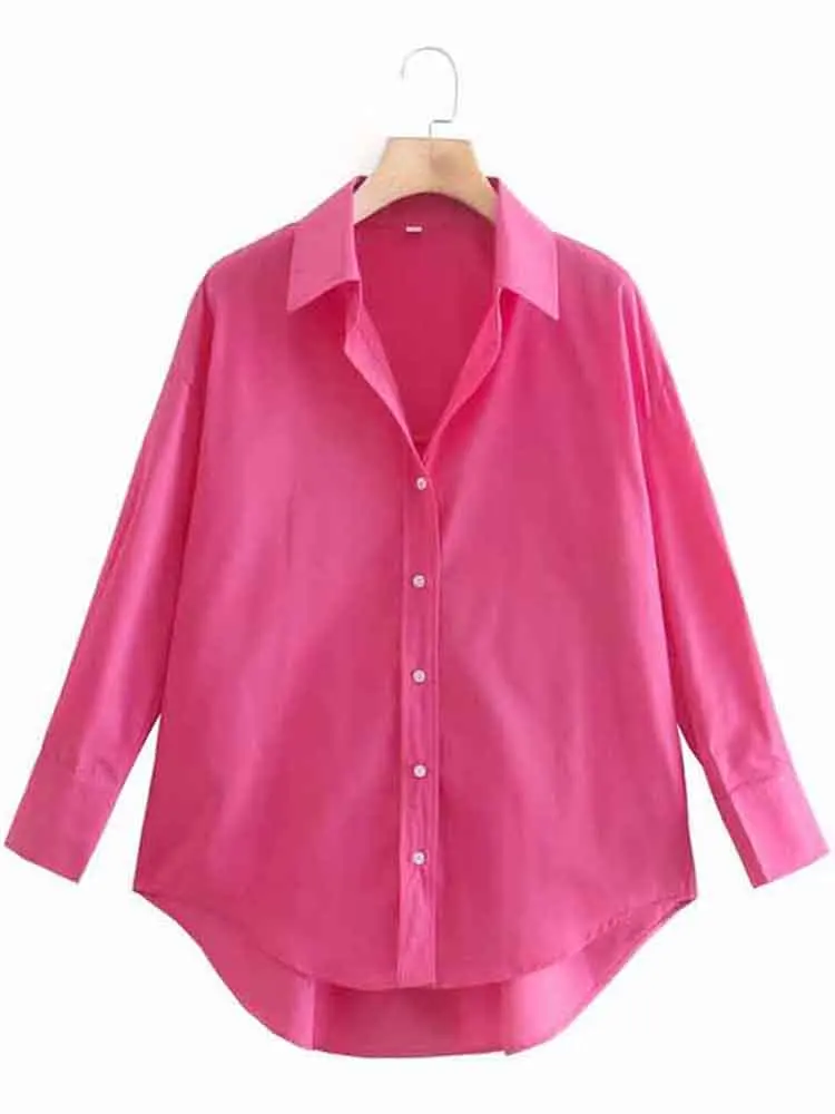 Новые женские однобортные рубашки из поплина просто ярких цветов офисные блузки