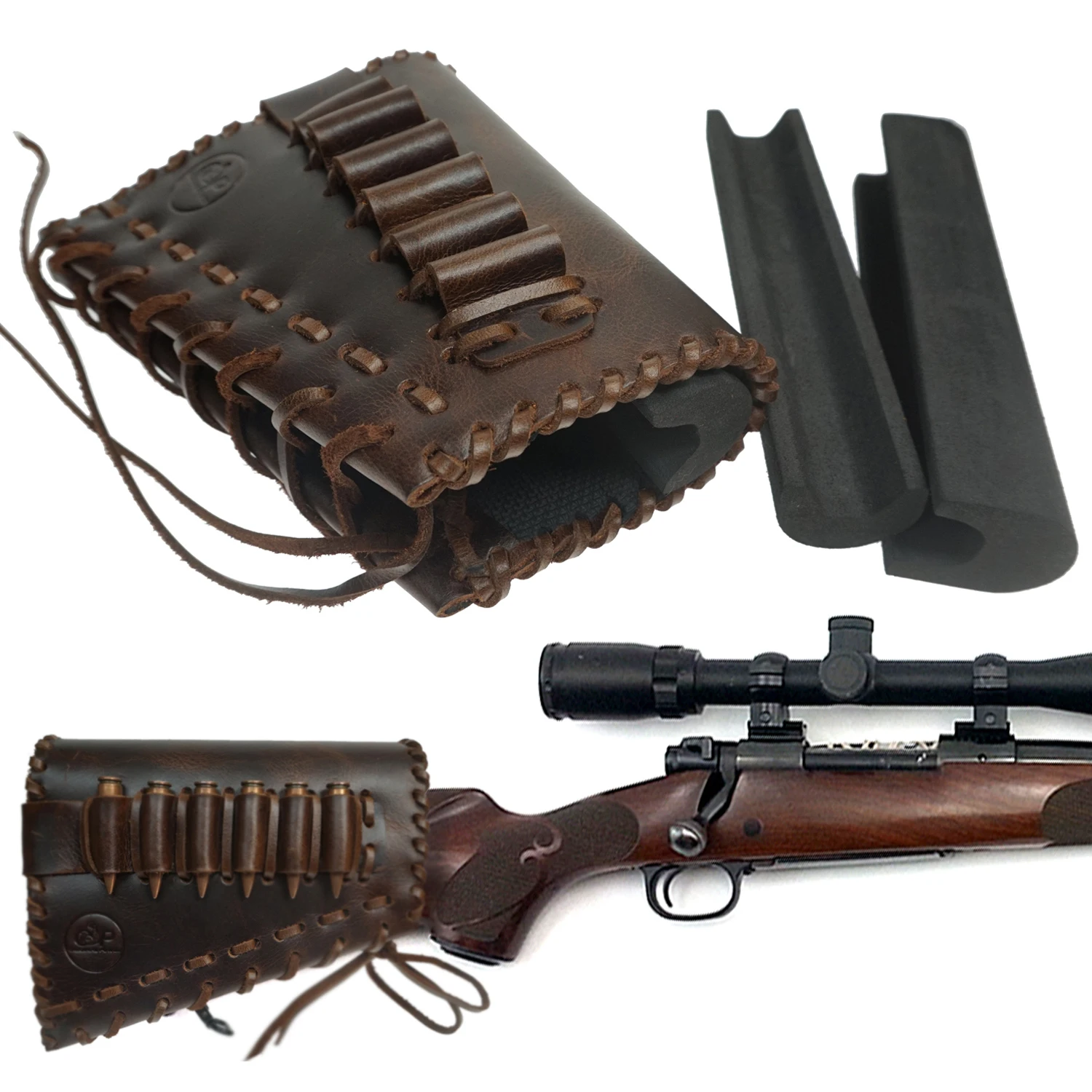 

Leather Rifle Gun Buttstock Ammo Cartridges Bullet Holder Butt Cuff Fit 30-30 , 30-06 ,.308 ,.223 ,45-70 Hunting Gun Accessories