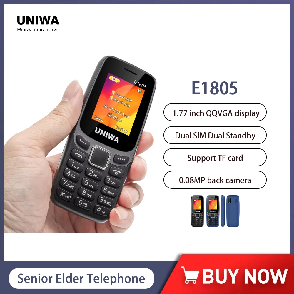 Телефон мобильный UNIWA E1805 GSM с двумя SIM-картами 2G 1 77 дюйма MP3 MP4 FM-радио громкий