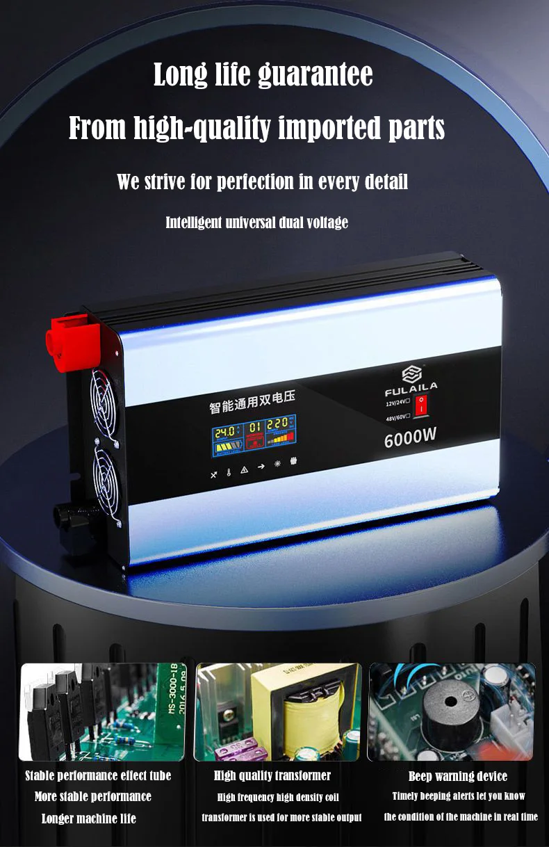 

Pure Sine Wave Power Inverter 2500w/3500w/4500w/5000w/6000w DC 12v LED Display Is Suitable For AV 220v Solar Converter Car