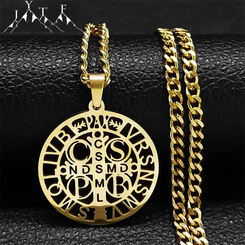

Hip Hop Catholic Saint Benedict Pendant Necklace for Women Men Stainless Steel Religious Necklaces Jewelry San Benito Collares
