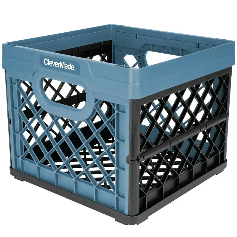 

Collapsible Milk Crate, Adult Folding Storage Bin, 6.6 gal Slate Blue