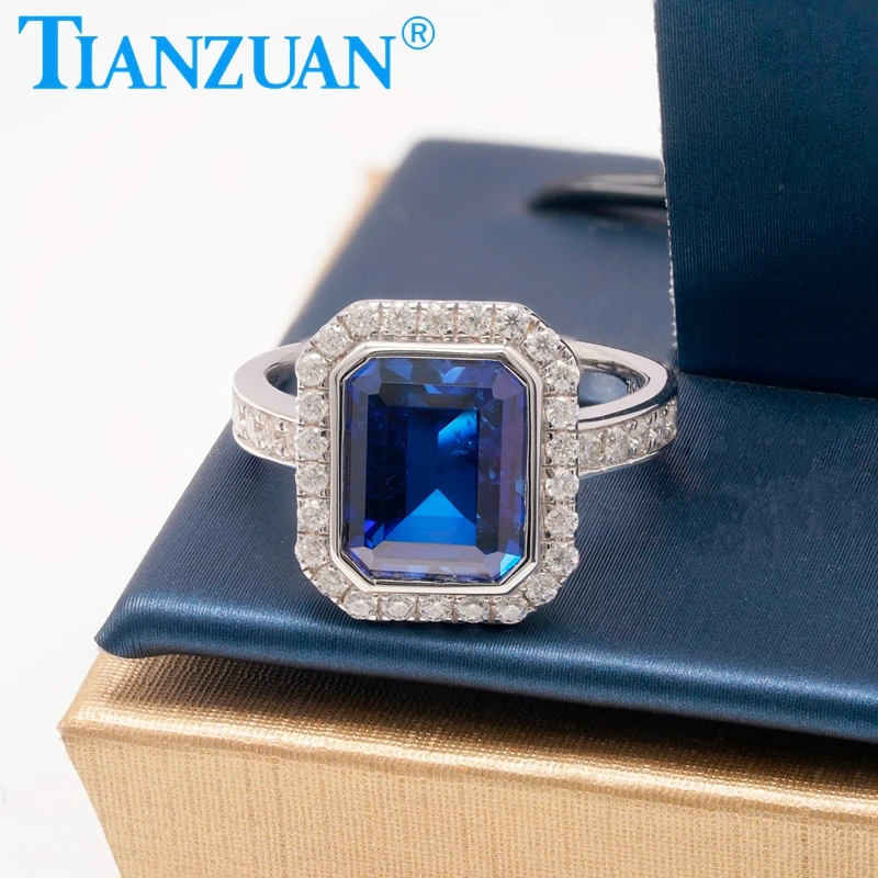 

9x11mm Main Stone Simulation Sapphire Ring Rectangle Shape 925 Silver 10K 14K 18K Fine Jewelry