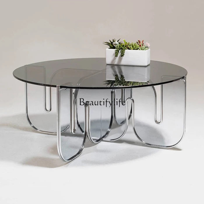 nowoczesny lekki luksusowy stolik kawowy ze szkła akrylowego okrągły przezroczysty prosty nordycki