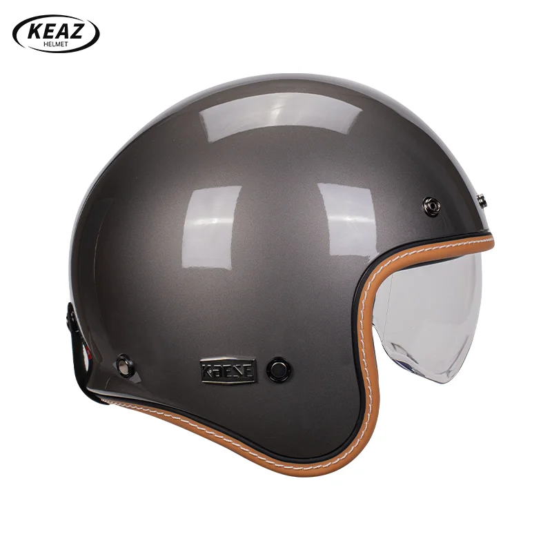 

Винтажный глянцевый серый металлический шлем с открытым лицом для большой головы, размер XXL, удобная посадка, дополнительное снижение шума ветра