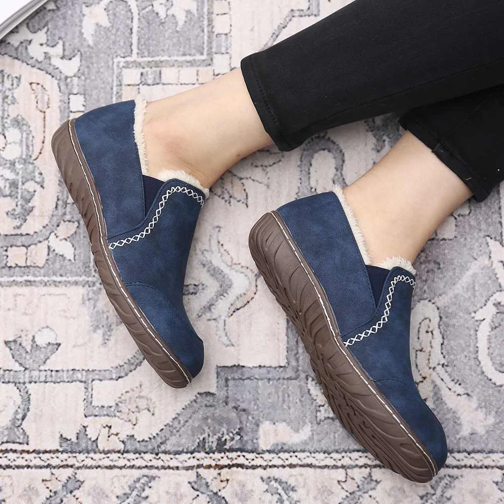 

2022 New Warm Snow Ankle Boots Fur Lining Non Slip Warm Loafers Casual Flat Boots Fashion Casual Comfy Soft Flats Shoe For Women