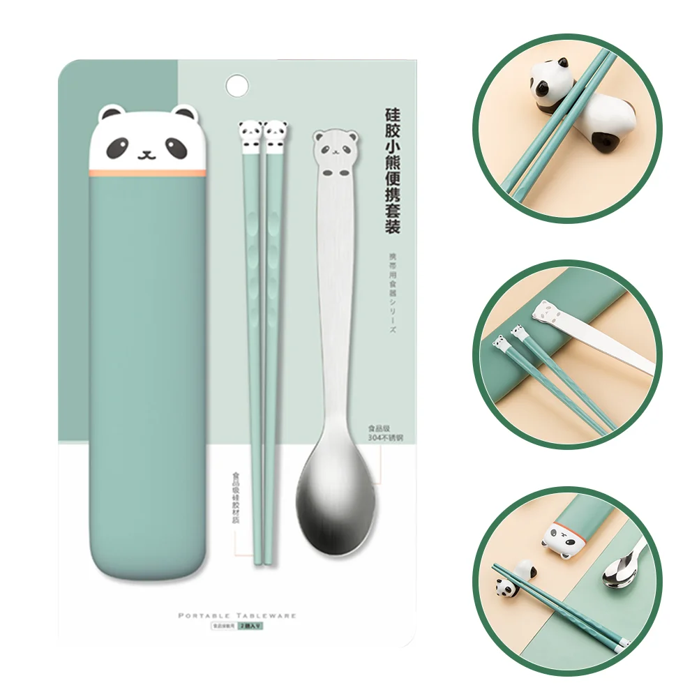

Set Flatware Chopsticks Steel Stainless Caseportable Reusable Dinnerware Spoon School Travel Cutlery Metal Party Easter Spoons