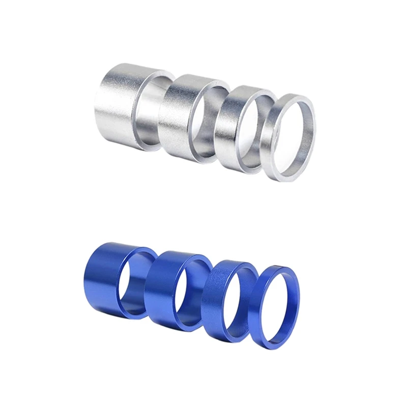 

2 Set 5/10/15/20Mm Aluminum Alloy Headset Stem Spacer MTB 28.6Mm Fork Washer Cap For Road Bike Cycling, Silver & Blue