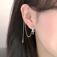 1pc simple silver color cross cone chain ear cuff earrings for women line drop helix piercing tassel piercing jewelry
