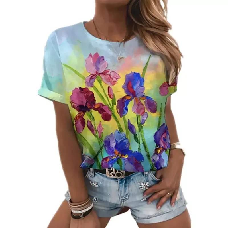 

2022NEW women's 3D T-shirt, abstract painting print, trendy streetwear, casual short-sleeved loose T-shirt, ladies plus size
