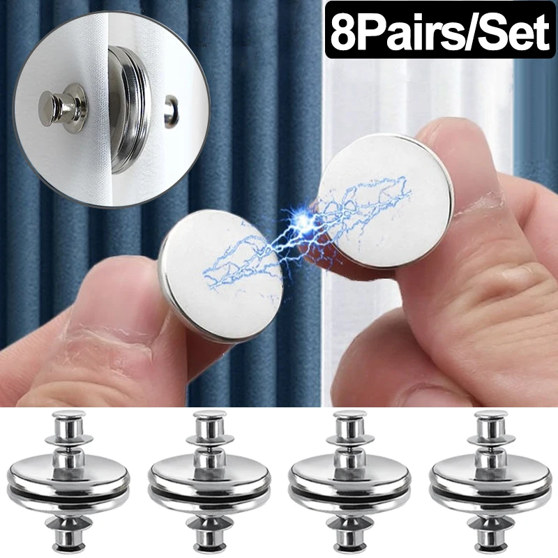 

8 Pairs Magnetic Curtain Buckles Home Room Window Screen Close Magnet Button Prevent Light Curtain Close Clips Fixing Holders