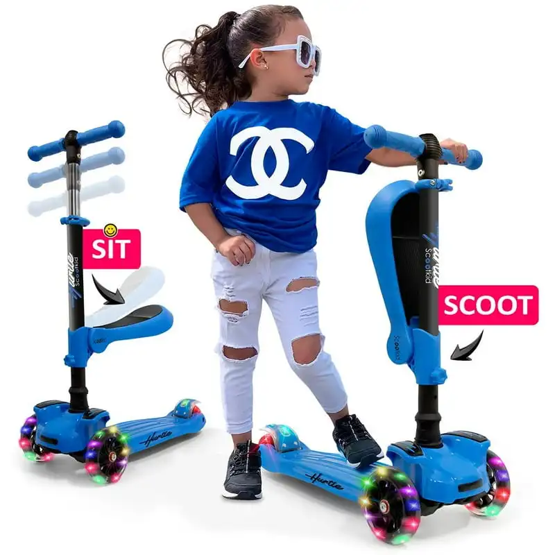 

- Scoot Kid 3-Wheel Kids Scooter - Child & Toddler Toy Scooter with -in LED Wheel Lights, Fold-Out Comfort Seat (Ages 1+) Dualtr
