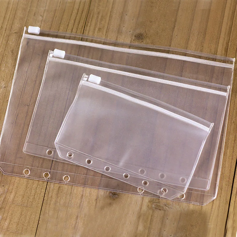5Pcs A5 File Holder Standard Transparent A6 A7 PVC Loose Leaf Budget Binder Pouch with Zipper Filing Organizer School Supplies