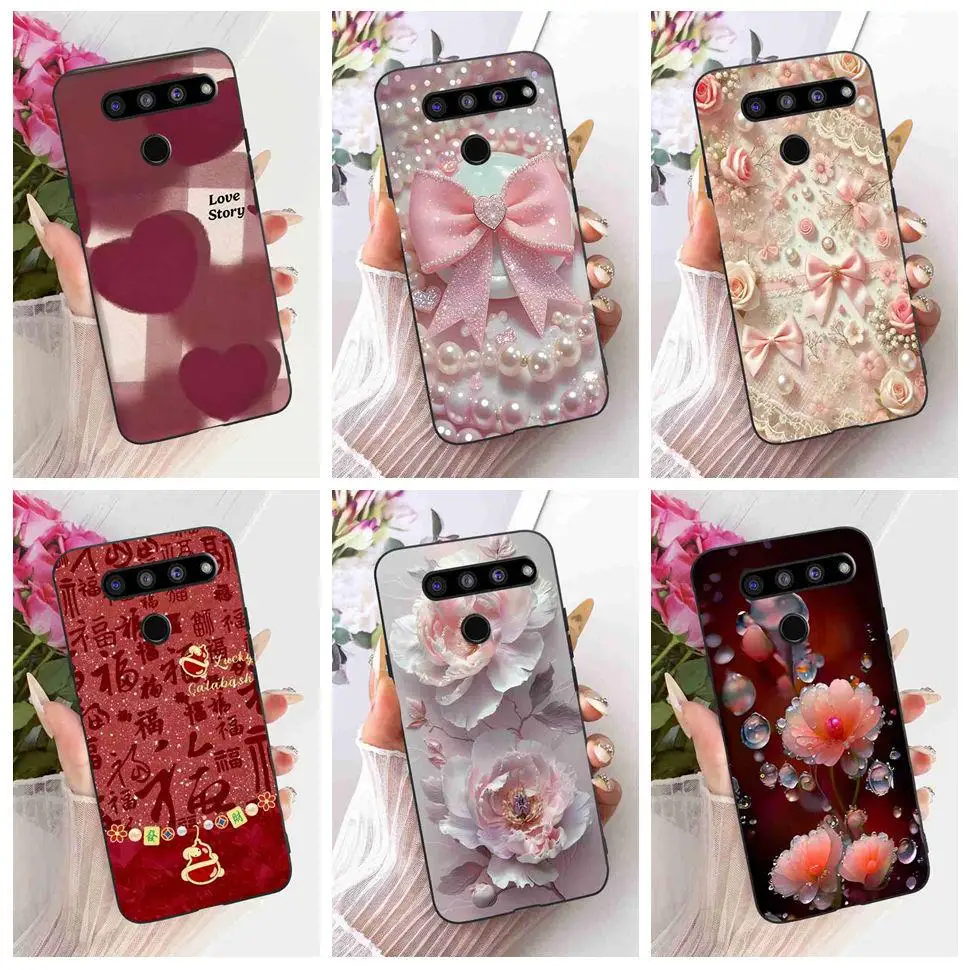 Фото Чехол для LG V50 ThinQ 5G LM-V500, силиконовый чехол из ТПУ с красивыми цветами, черный, для LG v50 ThinQ 5G LM-V500N, защитные чехлы для телефонов №1