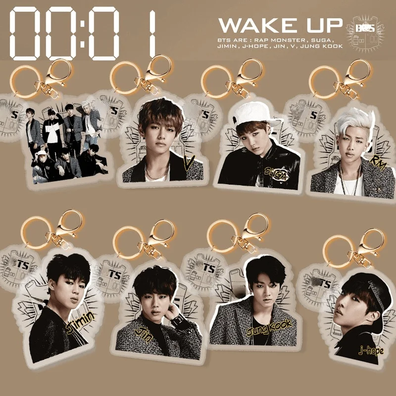 

KPOP Bangtan Boys Wake Up Creative Two-piece Acrylic Key Chain Keyring Decoration Pendant K-POP JK V JIN New Korea Fashion Gifts