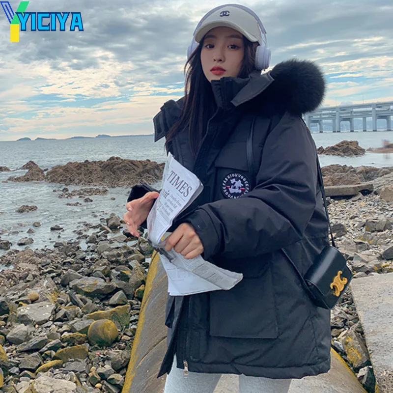 YICIYA Women's Winter Parkas 2023 New Fashion Hooded Padded Jacket Woman's Thickening Outdoor Snow Jacket Couple Tooling Coats