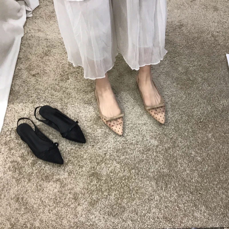 

Сандалии женские на плоской подошве Baotou 2022, сетчатые дышащие сандалии с бантом, модные летние туфли на низком каблуке, женская обувь