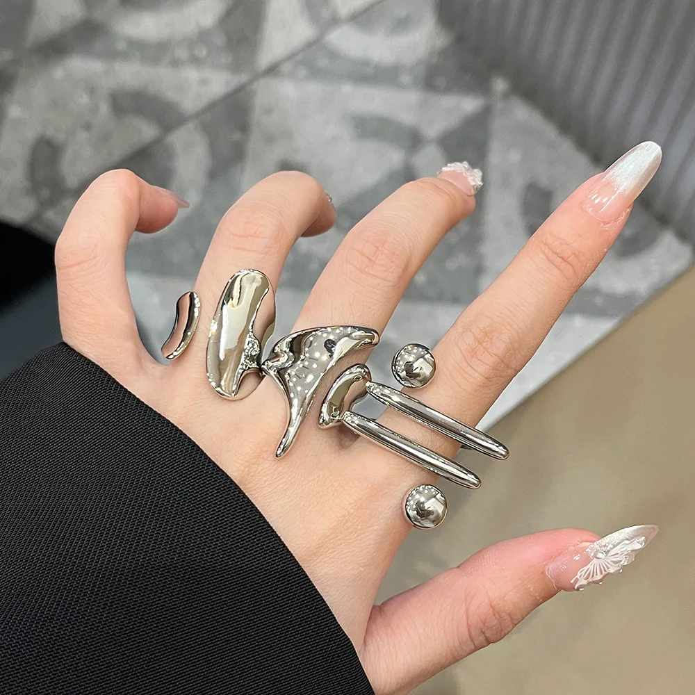 HUANZHI винтажное многослойное полое серебряное металлическое широкое кольцо в