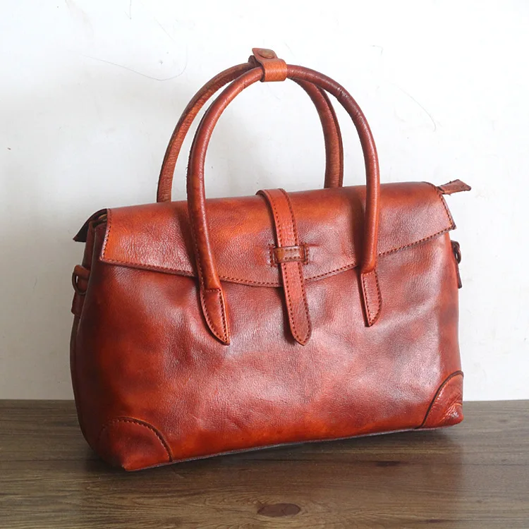 New Handbag European And American Retro Tote Bag Hand Painted Vegetable Tanned Cow Leather One Shoulder Cross Body Women's Bag