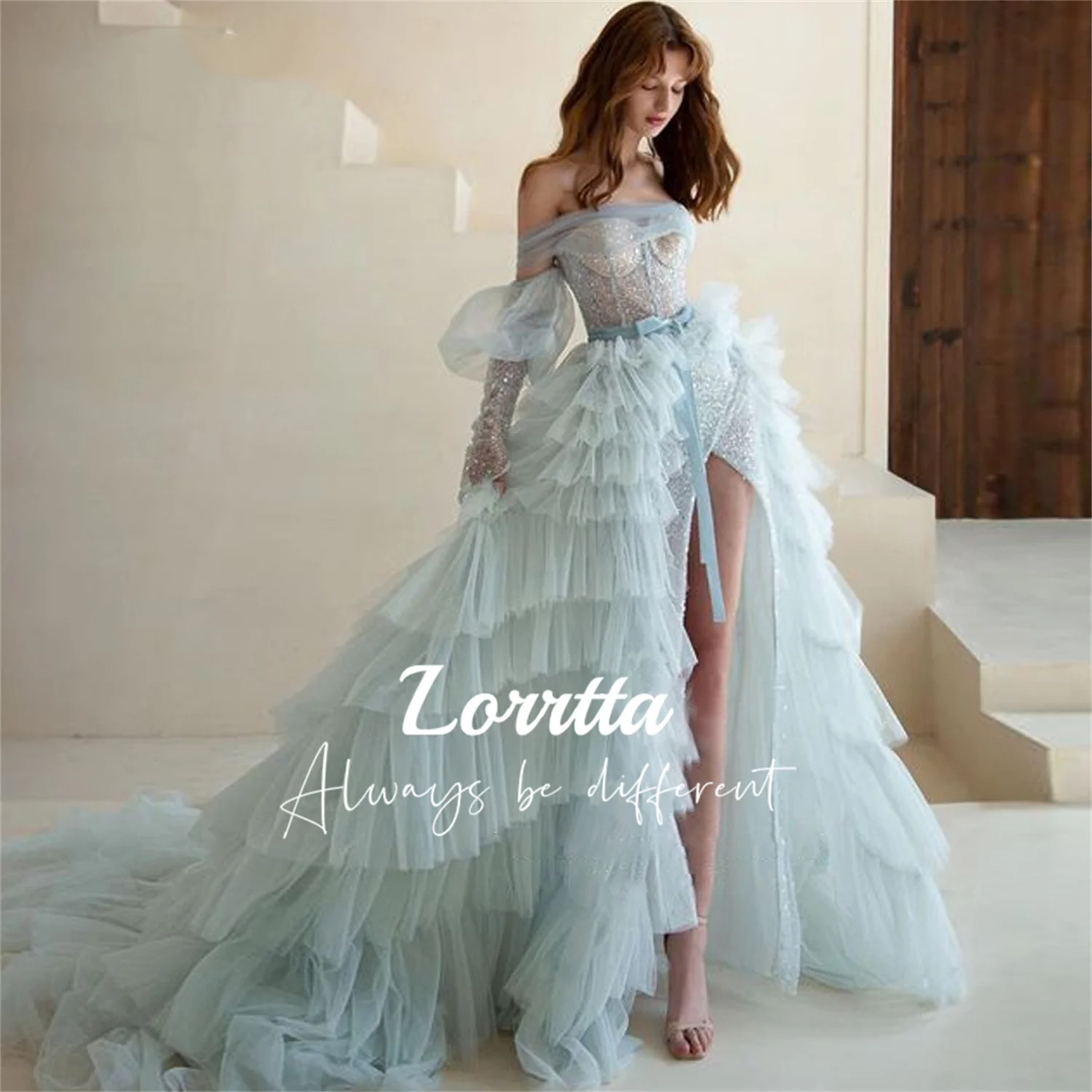 

Lorrtta, тюль с разрезом, модное женское платье с длинными рукавами и блестками