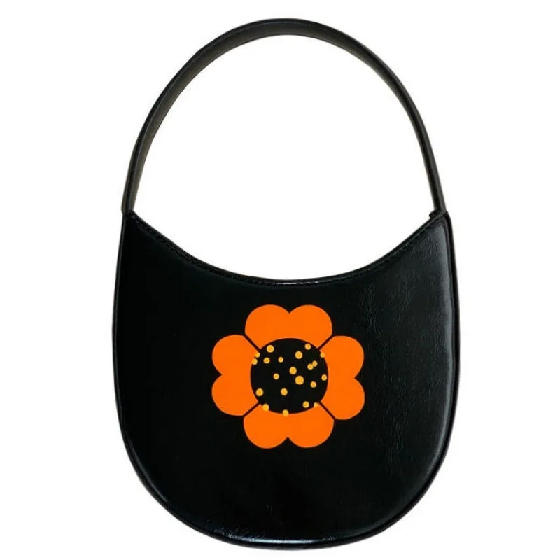 

New Cute Graffiti Flower Top-handle Bags Vintage Design Shoulder Crossbody Bag Women Solid Color PU Leather Clutch Purse
