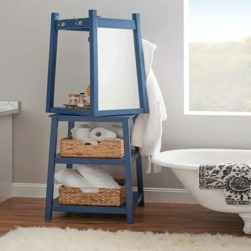 

Keswick Rotating Dresser Coat Rack with Mirror, Navy Bedroom Living Room Clothes Organizer Towel Holder Rack Kitchen Hardware