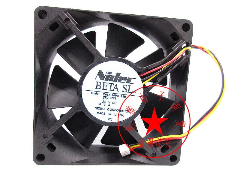Трехпроводный охлаждающий вентилятор NIDEC D08A-24PU 29B 24V 0.10A 8CM 8025 #